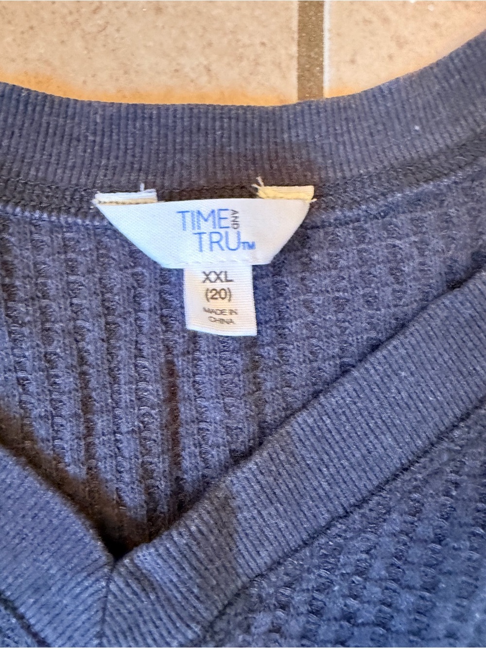Time and Tru Blue Waffle Knit V-Neck Pullover Long Sleeve Sweatshirt Sz 2XL